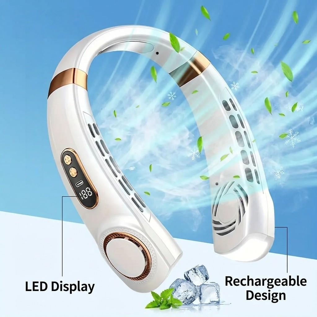 2026 Upgraded Bladeless Neck Fan, Portable Neck Air Conditioner, 360° Cooling USB Rechargeable, 5 Speeds Quiet Fan for Outdoor Sports Travel Office