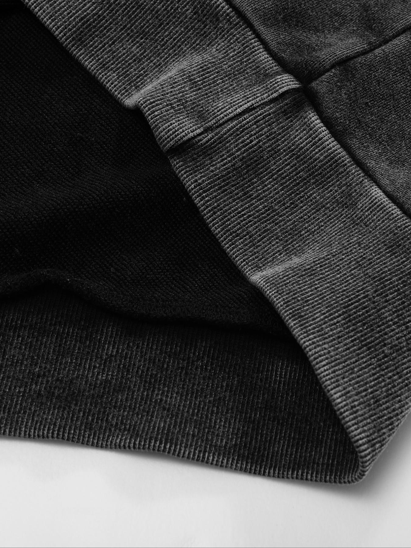 Men's Washed Cotton Hoodie Cardigan, Gothic Print, Casual Fitted Long Sleeve Pullover, Sweatshirts, Fall & Winter Fashion, Comfortable and Stylish