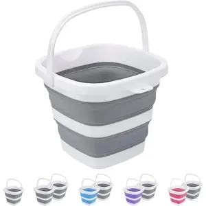 Collapsible Bucket, 5L 1.3Gallon Small Cleaning Mop Buckets for Household Outdoor Car Washing Tub Plastic Foldable Portable Camping Beach Sand Water Pot Pail Space Saving Square