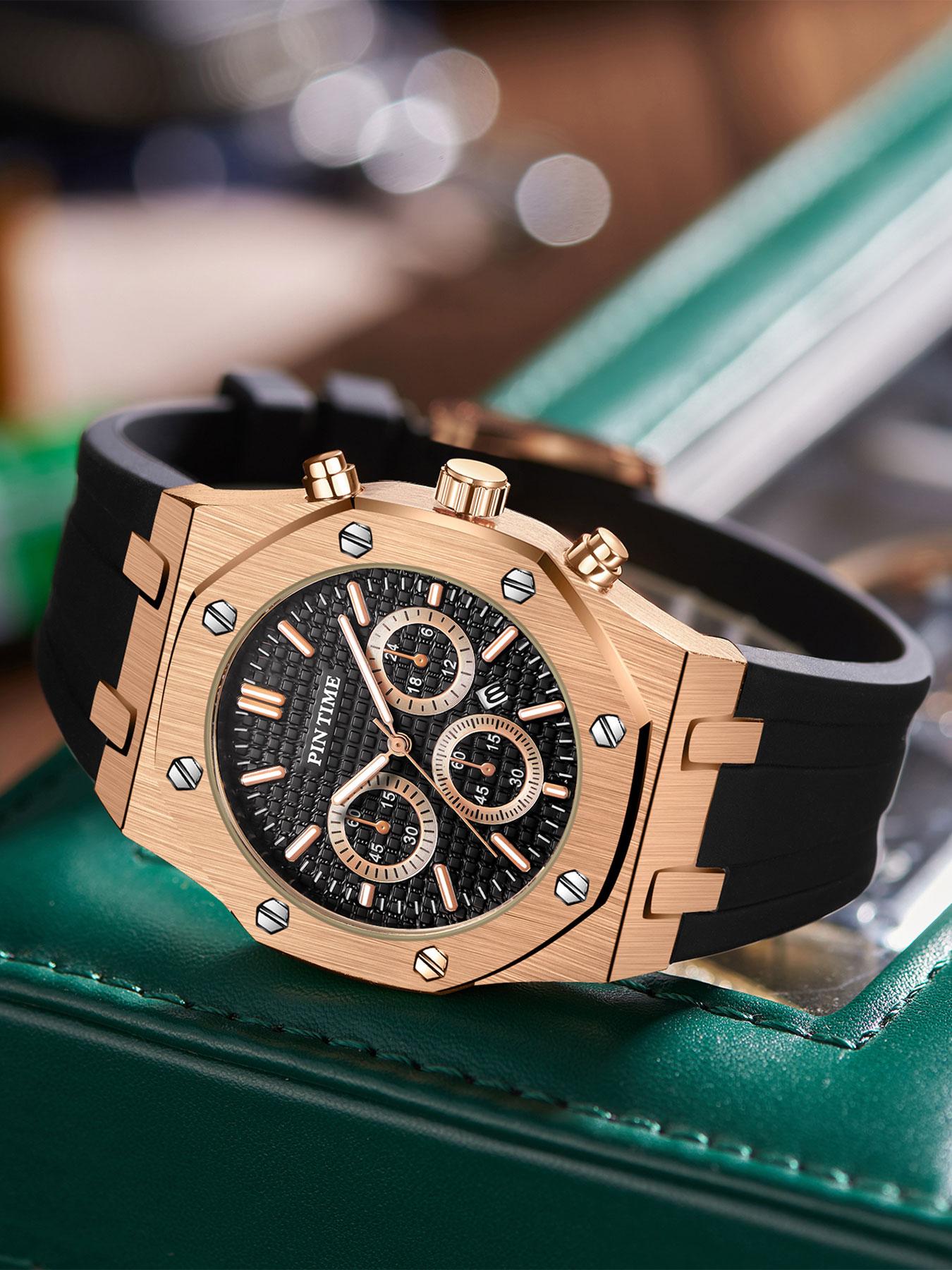 Men's Sporty Quartz Analog Watch with Silicone Strap, Analog Quartz Watches, Men's Stylish Watch for Any Occasion, Modern Fashionable Wristwatch for All Seasons, Casual Trendy Wristwatch detail 9
