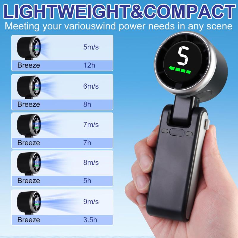 3-in-1 Mini Portable Fan – 3600mAh Rechargeable, 180° Foldable, LED Display, 5-Speed Personal Cooling for Home, Travel & Outdoors