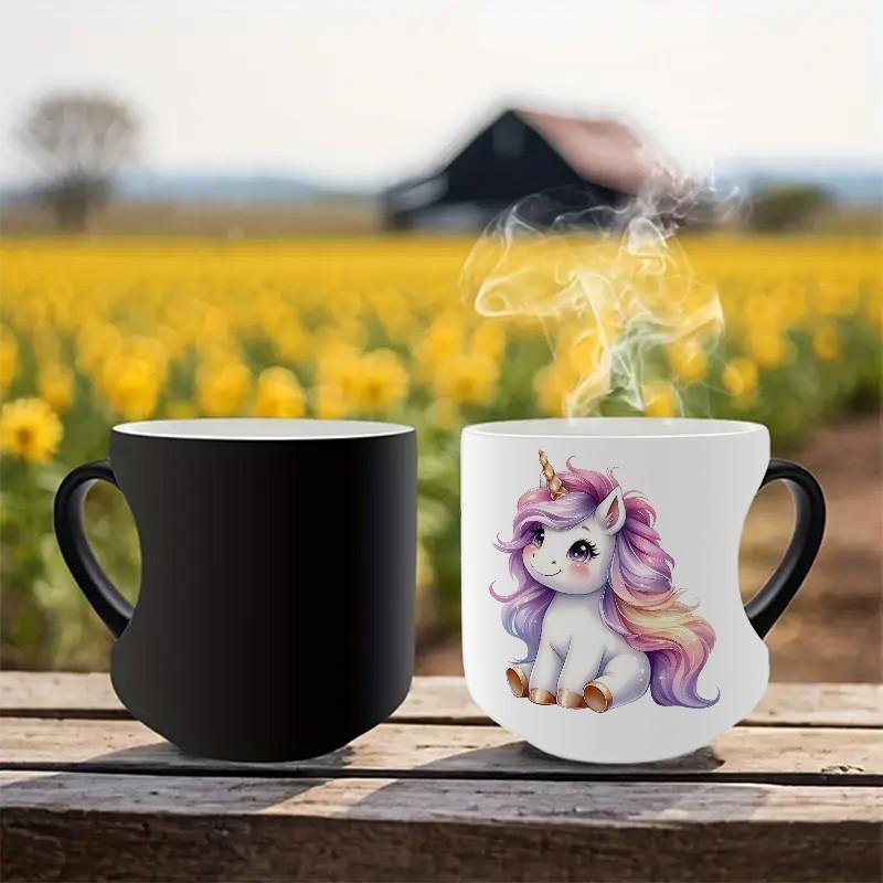 Unicorn Color-Changing Mug - Thermosensitive Ceramic Cup Changes Color When Hot Drinks Are Added, Cute Magical Unicorn Design, Hand Wash Only, Reusable Gift for, Tea, Cocoa, Coffee