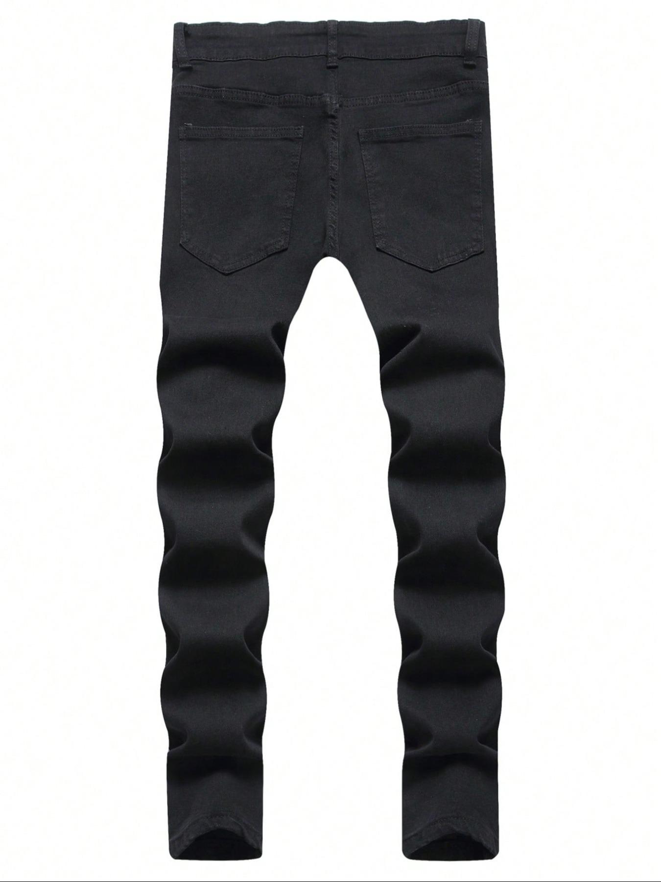 Men's Ripped Button Fly Skinny Jeans, Casual Comfy Pocket Design Trousers for Daily Wear, Fashion Men's Bottoms for All Seasons, Skinny Fit Jeans