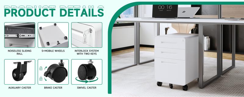 Letaya File Cabinet, 3 Drawer Filing Cabinets for Home Office with Lock Mobile Under Desk Fully Assembled Cabinet