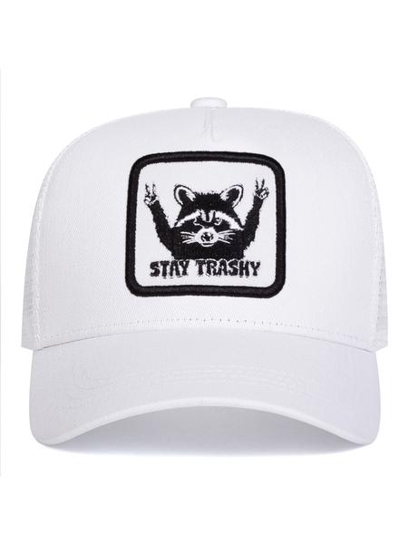 Unisex Stay Trashy Baseball Cap, Adjustable Geometric Pattern Sun Hat, Casual Fitted Outdoor Travel Beach Vacation Headwear, Adjustable Snapback Cap