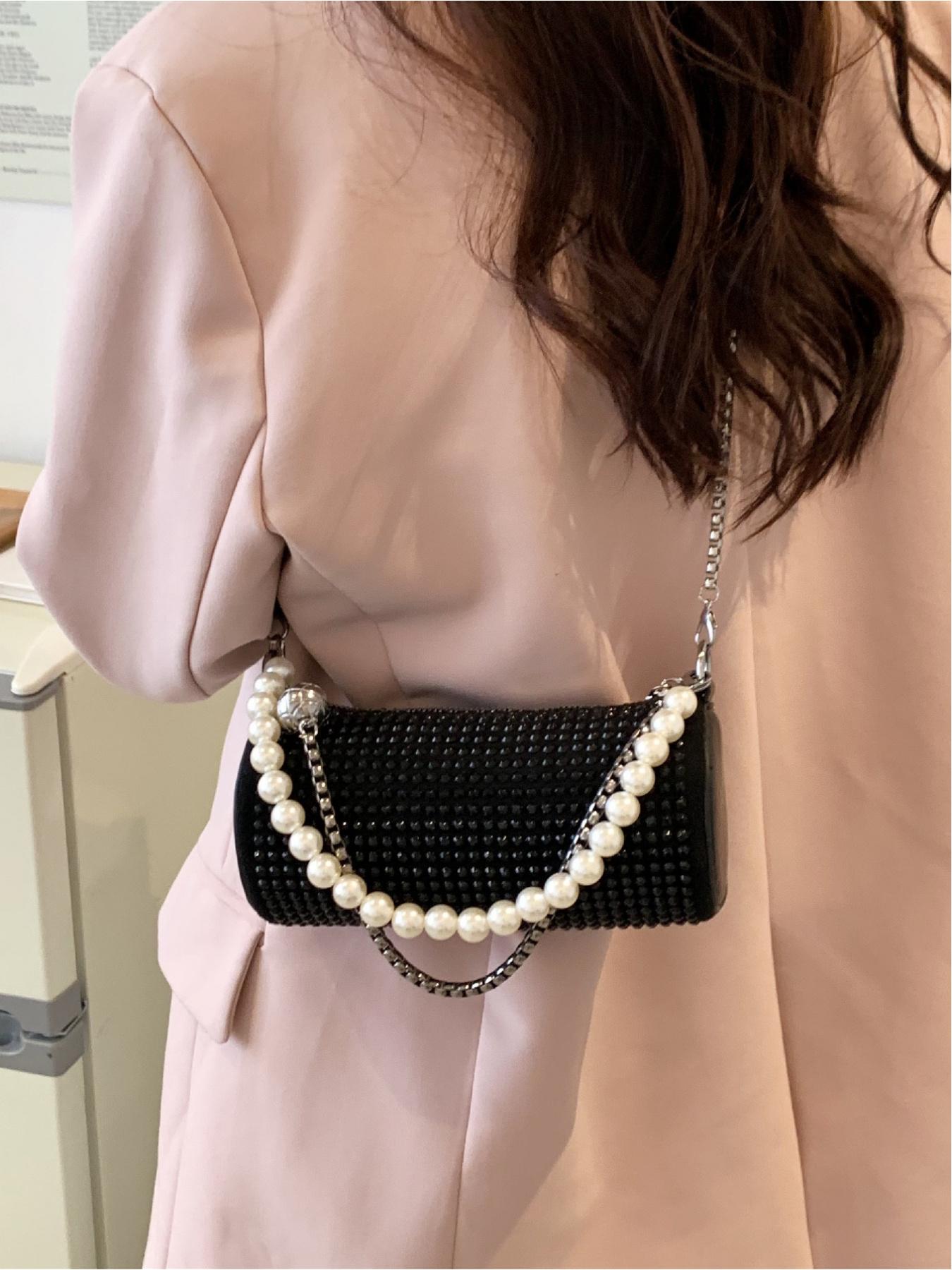 Elegant Rhinestone Design Handbag, Versatile Round Tube Bag, Simple Lady Shoulder Crossbody Bag, Stylish and Practical Accessory
