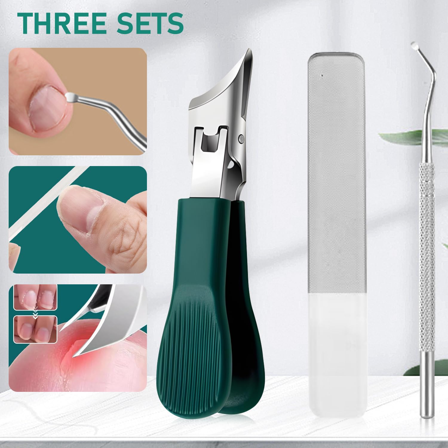 3-in-1 Eagle Beak Nail Clipper Set, Wide Jaw Anti-Splash Slanted Clipper, 25° Oblique Trimmer, Ingrown Toenail Clippers for Thick Nails, Perfect for Seniors