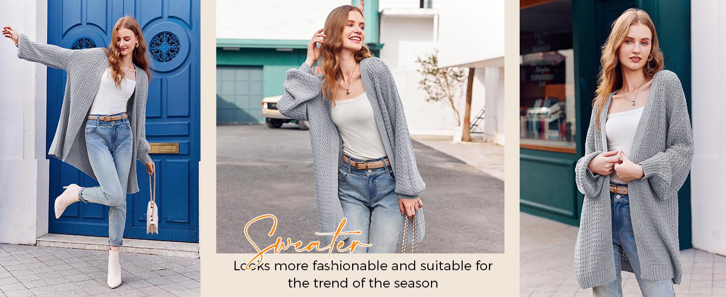 Goranbon Womens Long Sleeve Open Front Sweaters Plus Size Casual Kimono Lightweight Soft Knit Cardigan Outerwear