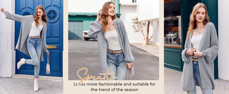 Goranbon Womens Long Sleeve Open Front Sweaters Plus Size Casual Kimono Lightweight Soft Knit Cardigan Outerwear