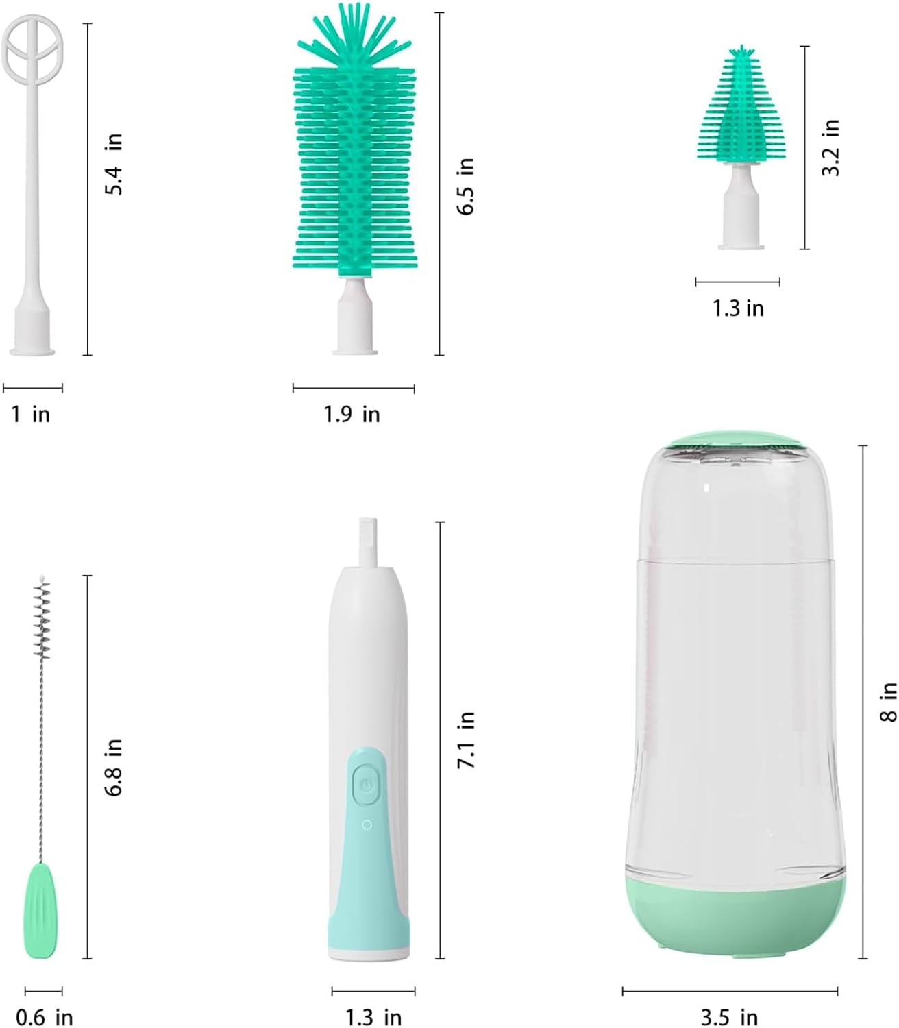 Electric Bottle Cleaning Brush, Baby Bottle Brush Cleaner, Water Bottle Cleaning Kit, Nipple Brush,Straw Cleaner Brush, 360° Rotation, Silicone Material, Waterproof,6 Packs Set for Newborns