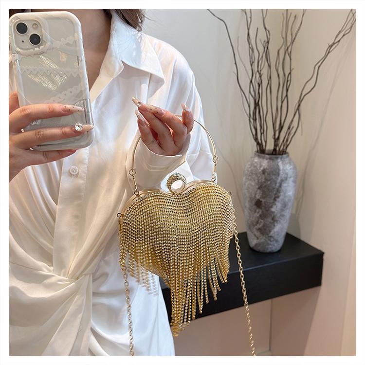 Heart-Shaped Evening Bag for Women, Tassel Sparkle Rhinestone Party Clutch, Elegant Prom Ballroom Handbag, Stylish Banquet Purse