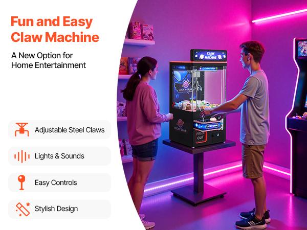 VEVOR Claw Crane Machine, Medium-Sized Arcade Game Machine with Light Sound, Adjustable Steel Claws, Precise Toy Candy Grabber Prize Dispenser Vending Toy, for Commercial Home Cinema, Black Purple