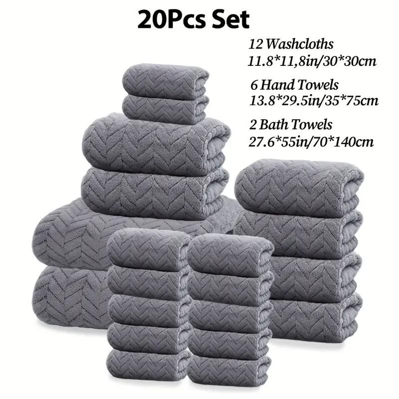 20-Piece Microfiber Bathroom Absorbent Towel Set, Includes 12 Washcloths & 8 Bath Towels, Multi-Color Options, Soft & Durable, Ideal for Home & Travel Use