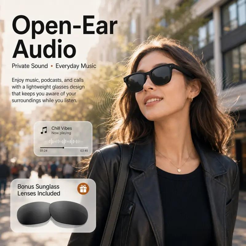New Mt5 Ultra Ai Smart Glasses, 8mp HD Camera, Voice Recording, Real-Time Translation, Bluetooth-compatible Call, 300mah Battery, 2000mah Charger, Unisex