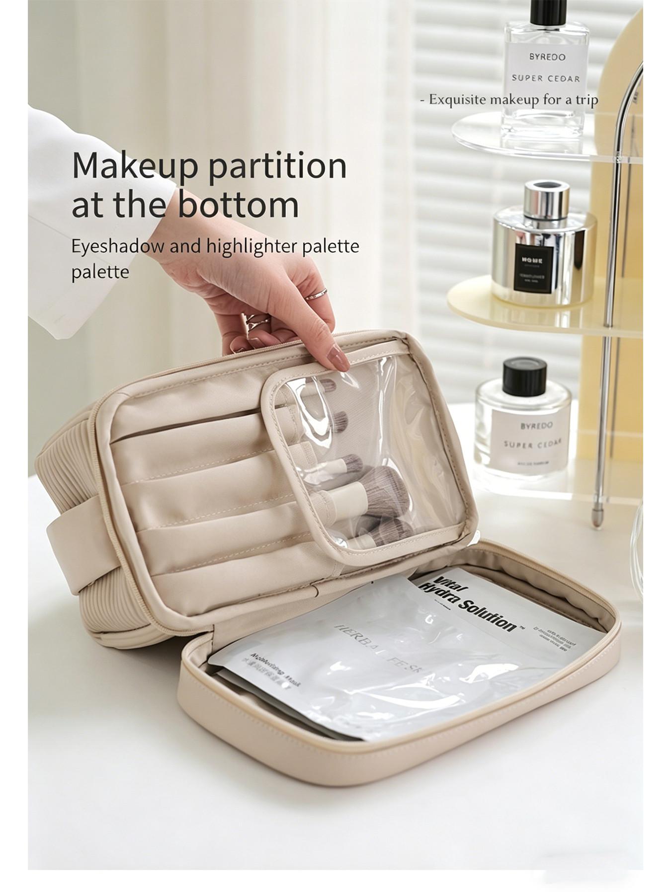 New Makeup Bag, Portable Travel Toothbrush Case, Large Capacity Waterproof Cosmetic Organizer, Elegant Dual-Layer Travel Storage Bag