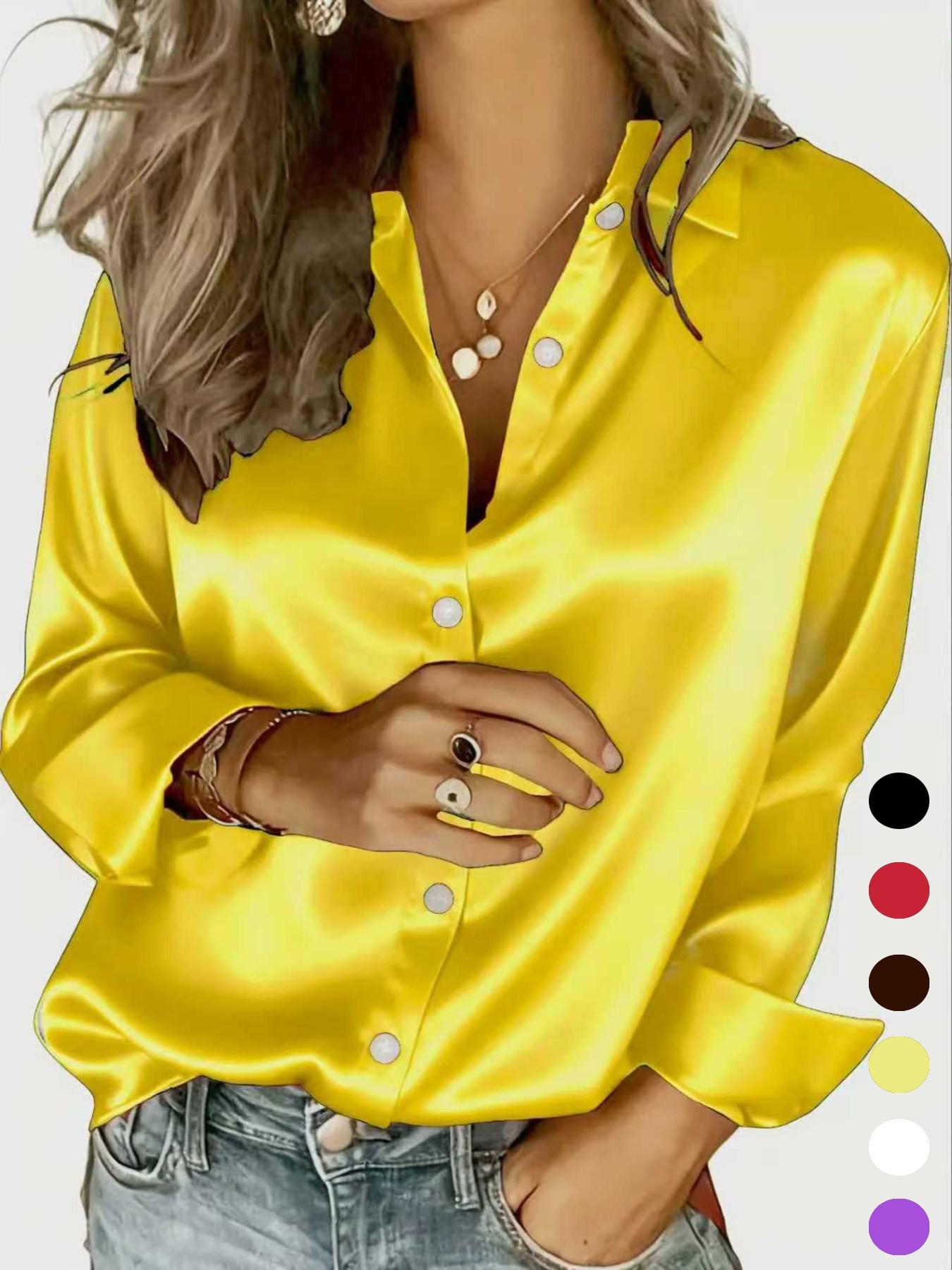 New Women's Clothing Arrival: All Seasons, Fashionable Glossy Satin Shirt, Casual and Versatile Button-Down Shirt, Blouse