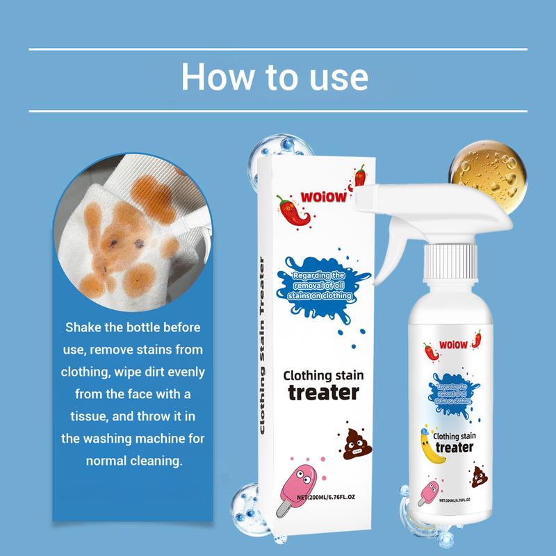 WOiOW Clothing Stain Remover Spray 200ml - Powerful Safe Biodegradable Formula for Clothes Carpets Quick Fix for Food Grease Set In Stains Portable Easy to Use Household Cleaner Detergent