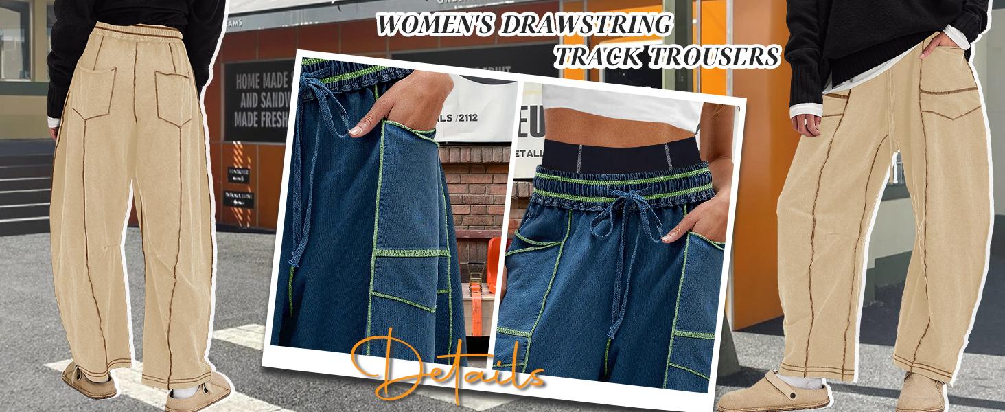 Yeokou Womens Baggy Wide Leg Pants Casual Summer Palazzo Pants Drawstring Waist Lounge Pants with Pockets