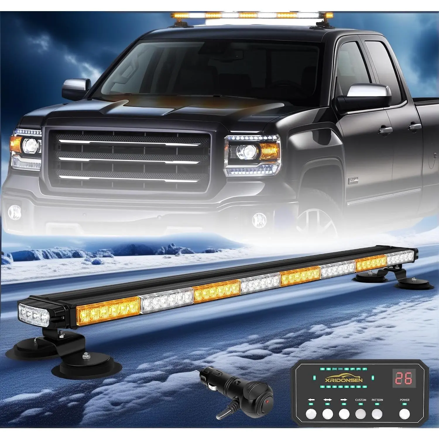 37" 104 LED Roof Strobe Light Bar Amber White Emergency Lights| Top Double Side Traffic Advisor Warning Safety Caution Lights Magnetic Mount for Construction Vehicles Plow Trucks Wreckers