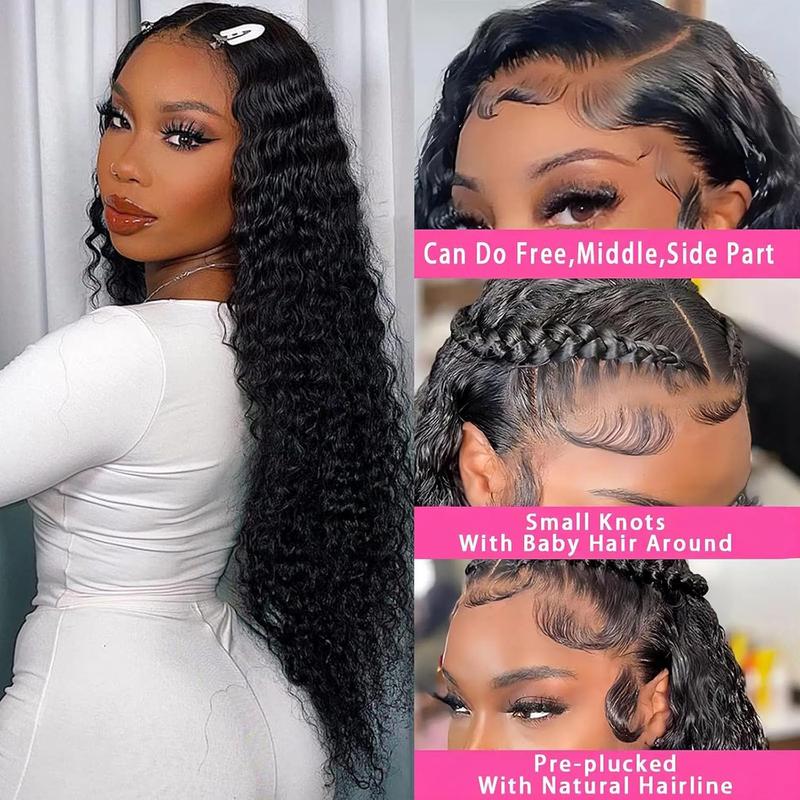 Bling Hair Deep Wave 13x4 Lace Front Wig Human Hair 180% Density HD Transparent Deep Curly for Women Pre Plucked With Baby Hair Lace Frontal Human Wig
