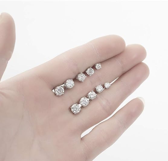 [Pure Love] Four Claws Stud Earrings 0.5/1/2/3/5 Carats Synthetic Moissanite Stud Earrings Gifts for Men Women Birthday Anniversary Party Gifts  Sparkling  925 Sterling Silver with 7 Layer 18K White Gold Plated Hypoallergenic Round D Color VVS1 Clarity