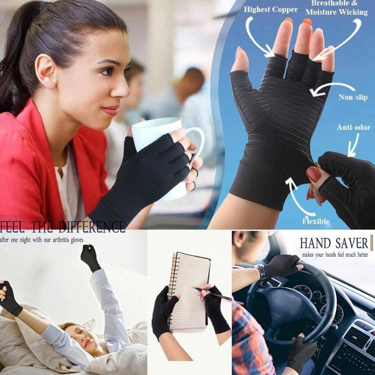 Unisex Compression Copper Gloves, Breathable Anti-Slip Fitness Gloves with Silver Stripes, Pain Relief for Arthritis, Office Work, Pressure Gloves