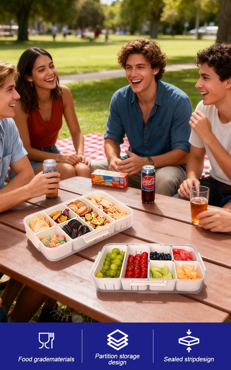 Dual Layer 16-Grid Divided Serving Platter with Lid, Large Capacity Snack & Appetizer Tray Organizer for Hosting and Travel