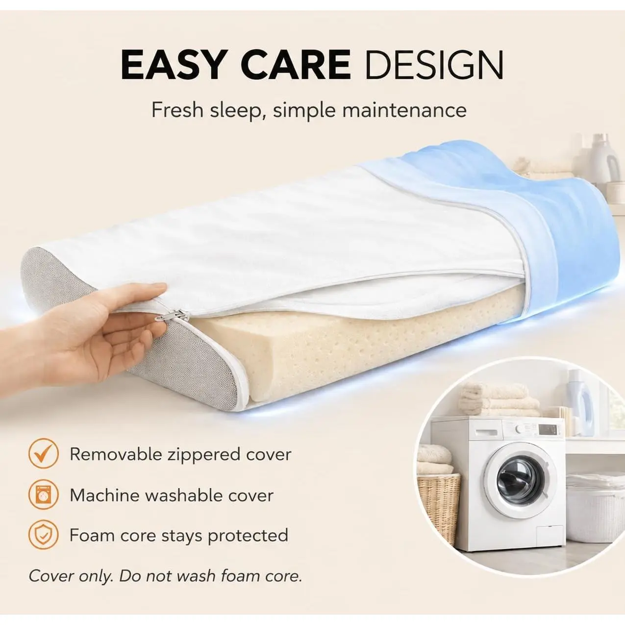 Pillow for Neck Pain, CertiPUR-US ®   Cervical Neck Pillow with Dual-, Cooling Cover, 3D Ergonomic & Odor-Free Tech for Side/Back/Stomach Sleepers (White)