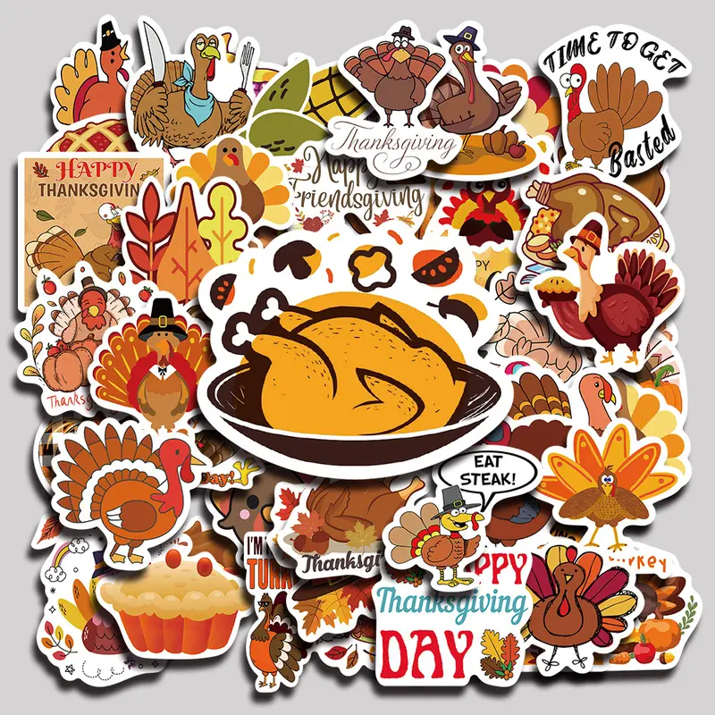 50PCS Turkey Thanksgiving 2 Aesthetic Vinyl Stickers Pack for Laptop Water Bottle Phone Case Skateboard Journal Scrapbook DIY Decoration