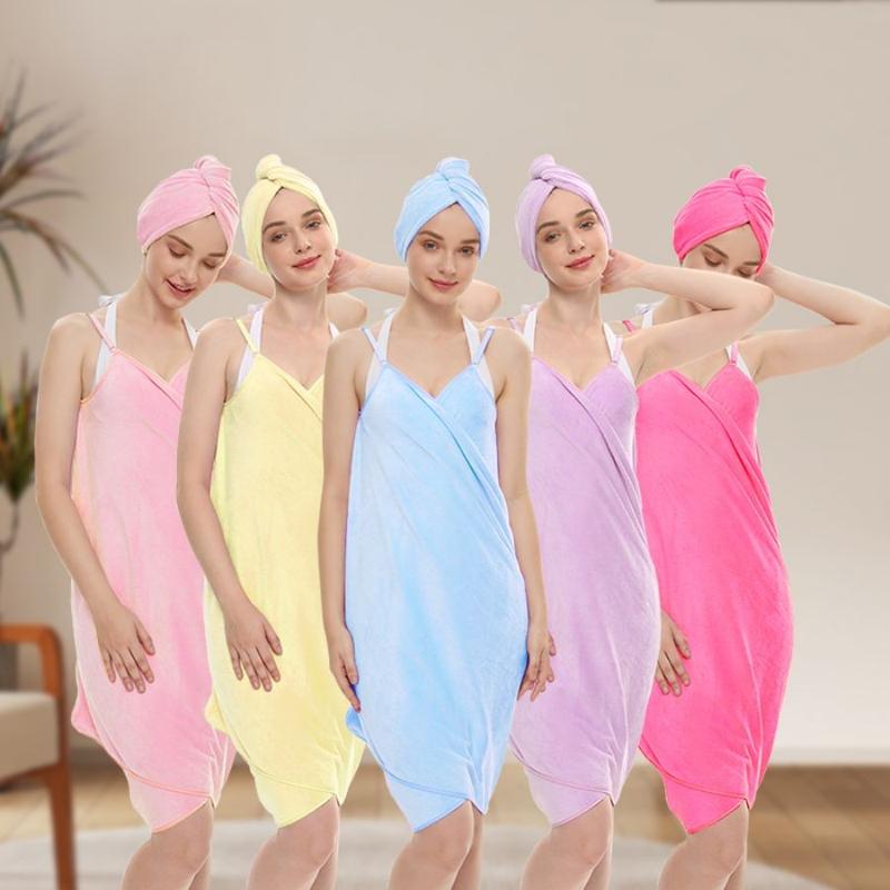 Women's Strapless Bathrobe Set, Backless Wearable Towel, Sleepwear Dress, Outdoor Travel, Valentine's Day Gift