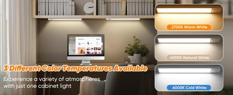 Under Cabinet Lighting 4 Pack Closet Light with Motion Sensor Indoor Dimming USB Rechargeable LED Stick on Lights for Bedroom Kitchen Stair 16inch 3 Color Temperatures Easy Install
