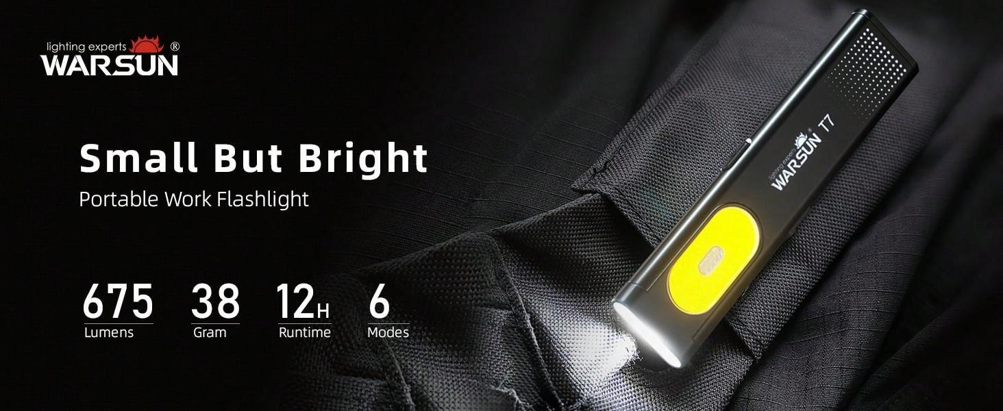 【Holiday Haul】 WARSUN T7 EDC Flashlight, Compact Multi-Mode Pocket LED Flashlight, USB-C Rechargeable, IPX4, Dual Material, Red/Blue Strobe