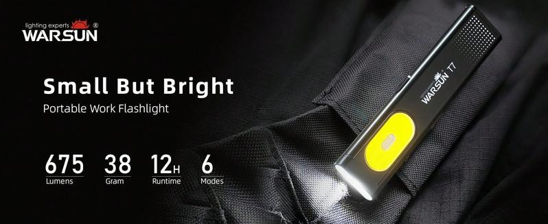 【Holiday Haul】 WARSUN T7 EDC Flashlight, Compact Multi-Mode Pocket LED Flashlight, USB-C Rechargeable, IPX4, Dual Material, Red/Blue Strobe