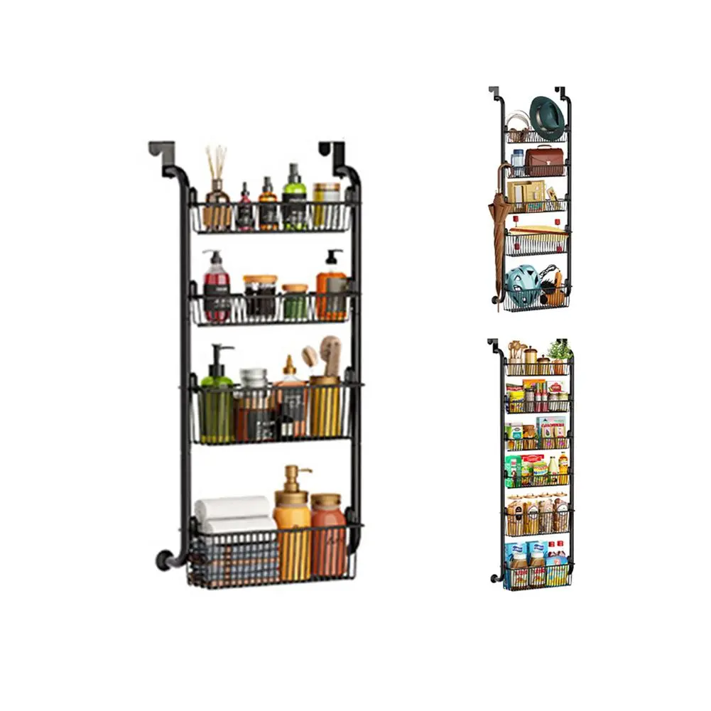 Minimalist Steel Over-the-Door Pantry Organizer Rack - 6-Tier Adjustable Hanging Storage Shelf with Easy Installation, Includes Baskets for Flatware, Cookware (for Kitchen, Bathroom), Smooth