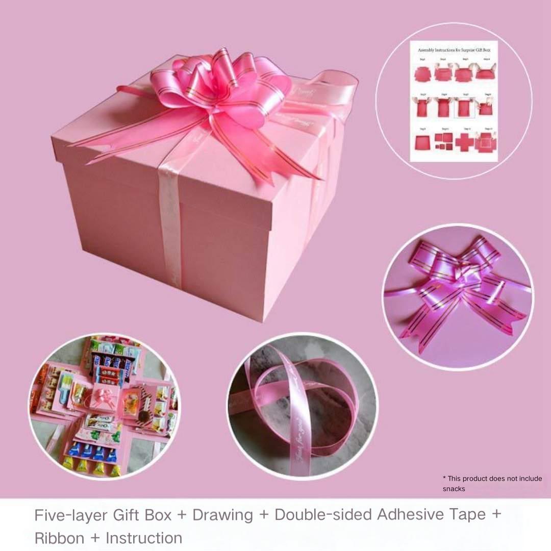 DIY Surprise Explosion Five-Layer Gift Box, Contains Cash, Heart, Snacks, Perfect for Weddings, Birthdays, Valentine's Day, Color Options Available