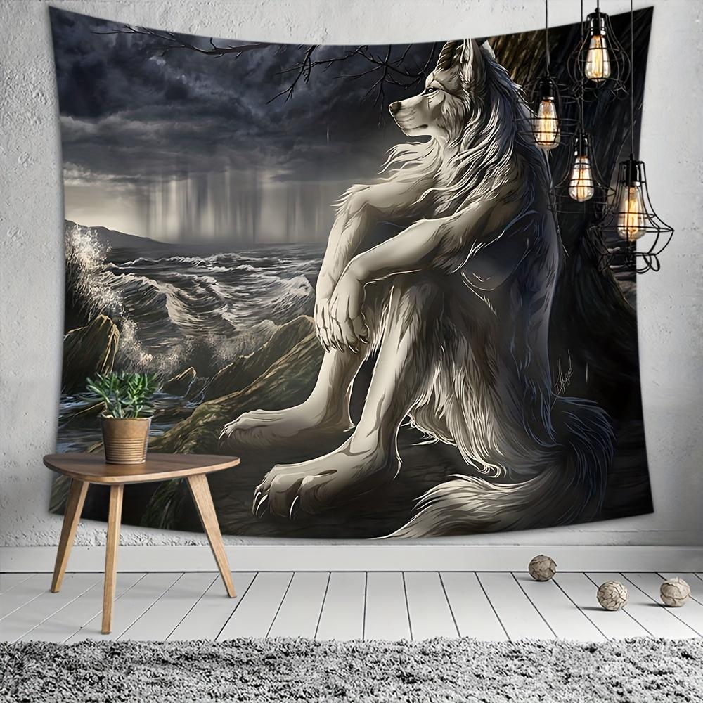 Emo White Wolf Tapestry - Funny Alpha Sigma Beta Design, Indoor Wall Hanging for Bedroom Decor, Soft Brushed Fabric, Horizontal Orientation, Wolf Decor