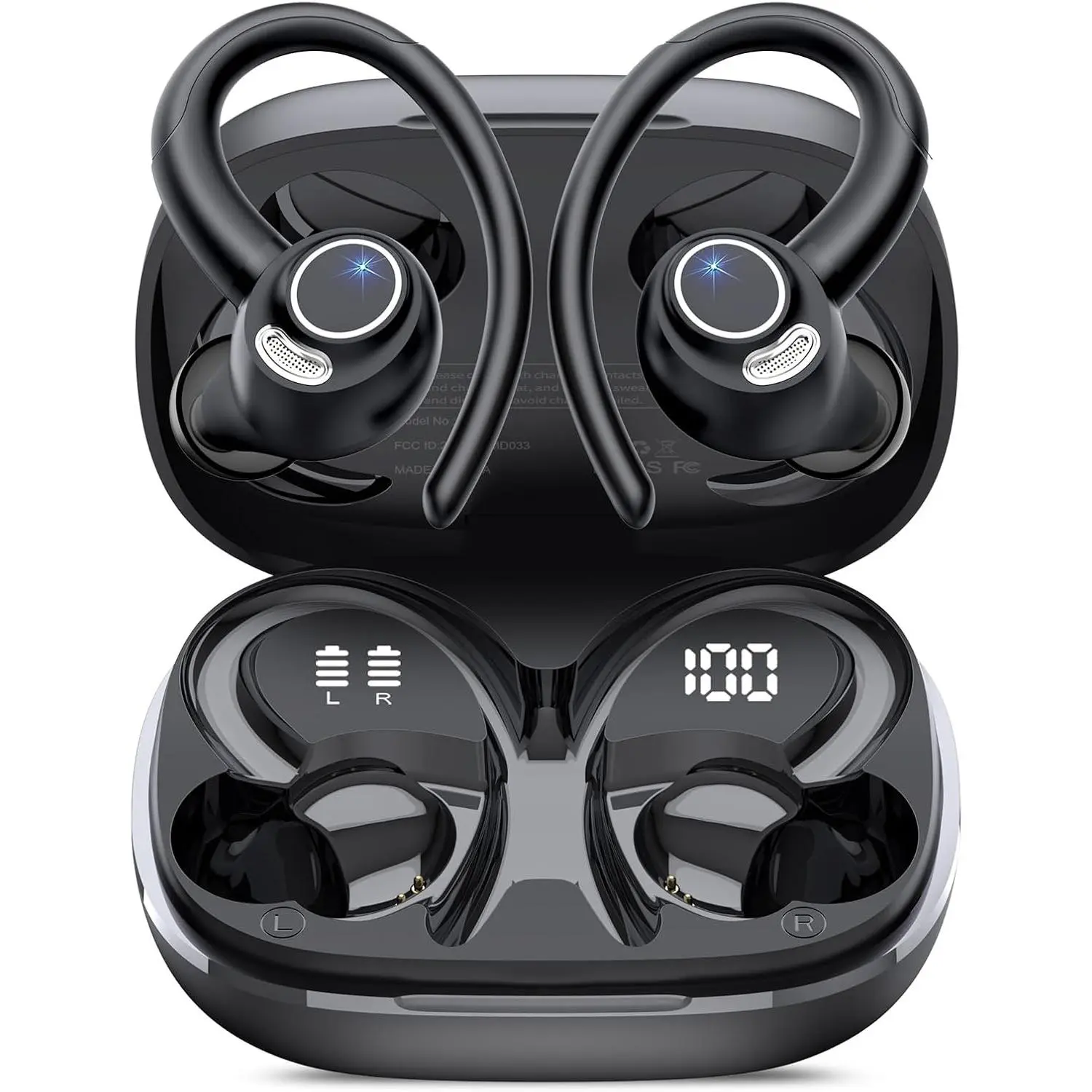 Bluetooth 5.4 Sports Wireless Earbuds with Earhooks, ENC Noise Cancelling Mic, 48H Battery, Stereo Deep Bass, IP7 Waterproof, Over-Ear Buds for Workout Running - BlackGift