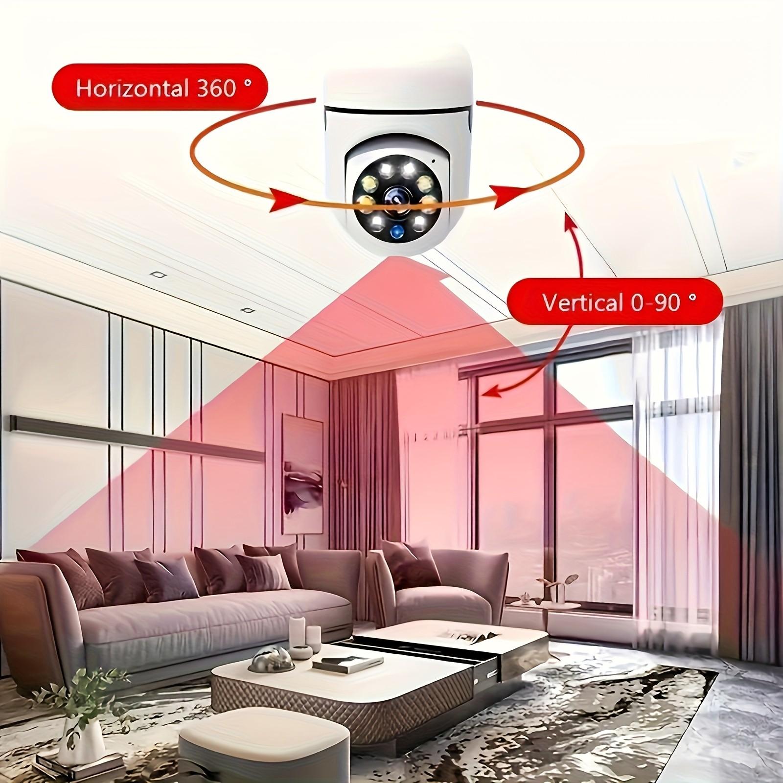 Light Bulb Security Camera, 360° Pan/Tilt WiFi Home Surveillance Cam with Full Color Night Vision, Two-Way Audio, Motion Detection, Waterproof for Indoor Outdoor E27 Socket