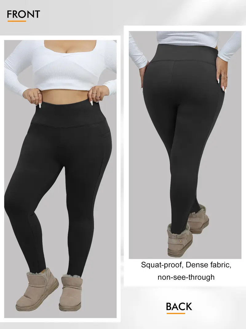 Women's Plus Size Tight Pants, High Waist Abdominal Control, Side Pockets, High Elasticity, Warm Comfort, Multi-Scene Use