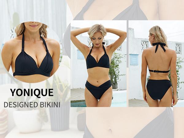 Yonique Women Girls Two Piece Bathing Suits Push Up Bikini Set Halter Swimsuit Swimming Clothing Vintage Swimwear