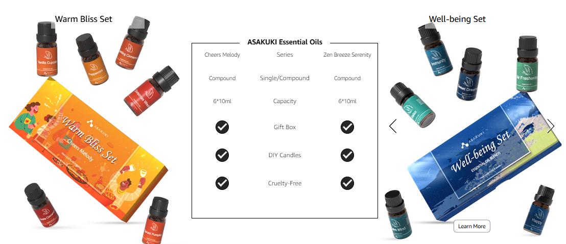 ASAKUKI Essential Oil Diffuser+Top 6 Essential Oils Set for Home&Office, 700ml Cool Mist Humidifier with Fragrances Oil, 7LED Warm Light Color, Timer and Auto-Off Safety Switch, Airfreshener Fragrance Machine, Large Home Fall Decor