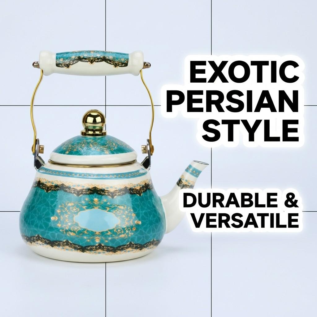 Enamel Tea Kettle with Ceramic Handle, Floral Design, 1.5L-2.5L Capacity, Suitable for Stove & Electric Cooker, Home & Outdoor Use