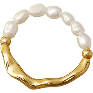Pearl Stretchy Ring, Natural Irregular Pearls Beaded Ring for Women, Delicate Elegant pearl Ring for Minimalist Stacking Style Jewelry