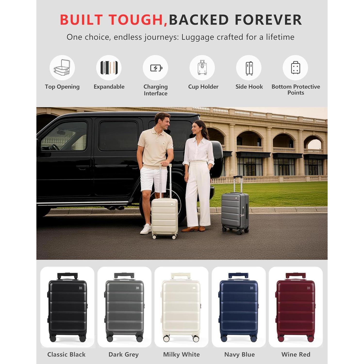Expandable 20Inch Carry Luggage Airline Approved - Top Opening Hardside Travel Suitcase Unbreakable -with Cup Holder,USB Charge,Side Pothook, 360?Spinner Wheels, TSA Lock-Black Expandable 20Inch Carry Luggage Airline Approved - Top Opening Hardside Travel Suitcase Unbreakable -with Cup Holder,USB Charge,Side Pothook, 360?Spinner Wheels, TSA Lock-Black