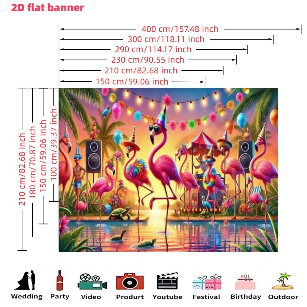 Hawaiian Bright Flamingo Party Backdrop Banner, Tropical Beach Scene, Polyester Material, Festive Decor for Summer Parties
