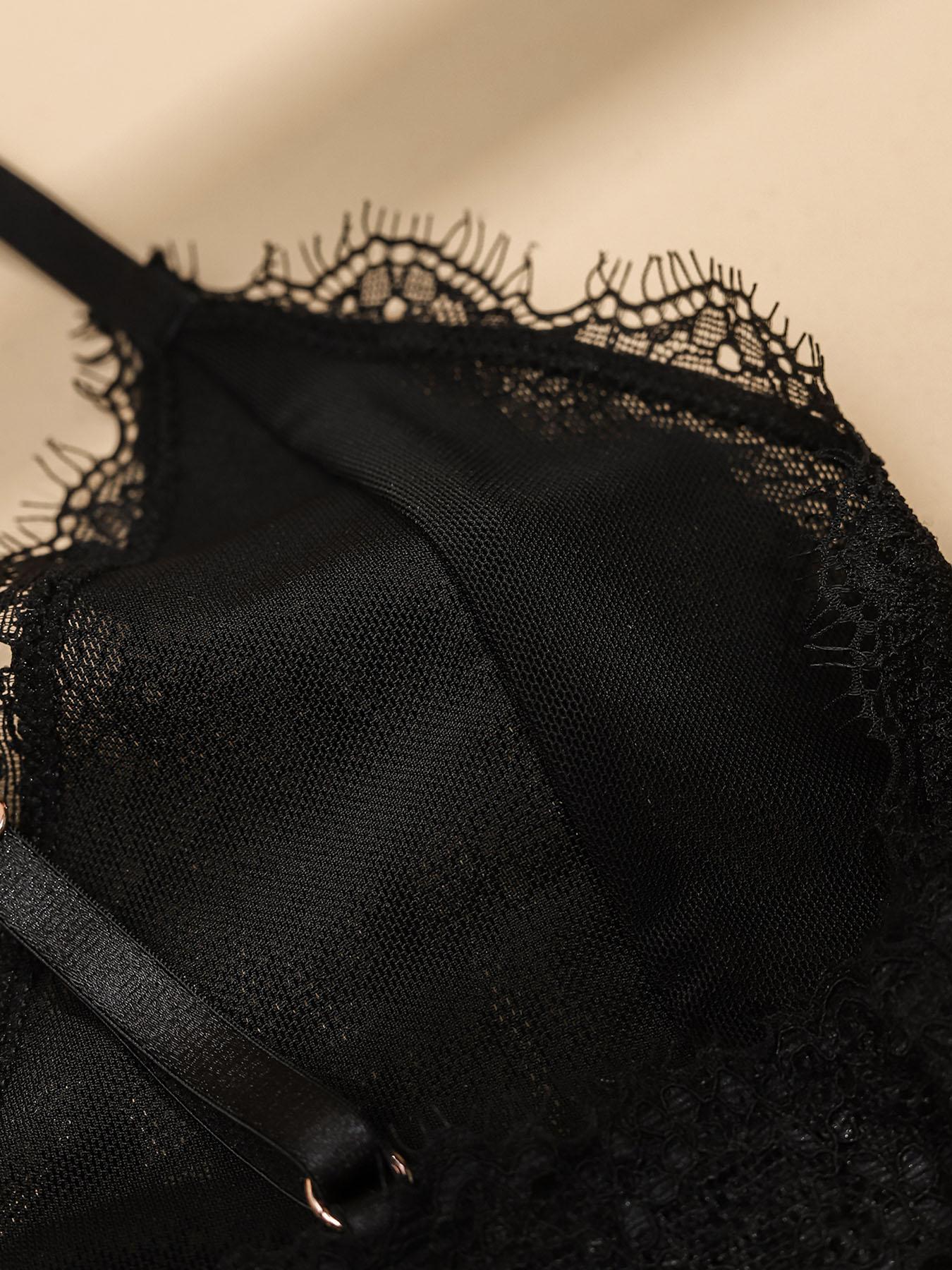 Minimalist Holiday Season Ultrathin Lightweight Bra Black Bridal lingerie Ladies Brassiere Floral Female Underwear For Small Breasts Eyelash Lace Bralette Bra Top Women Soft Seamless Bras Sexy Lingerie