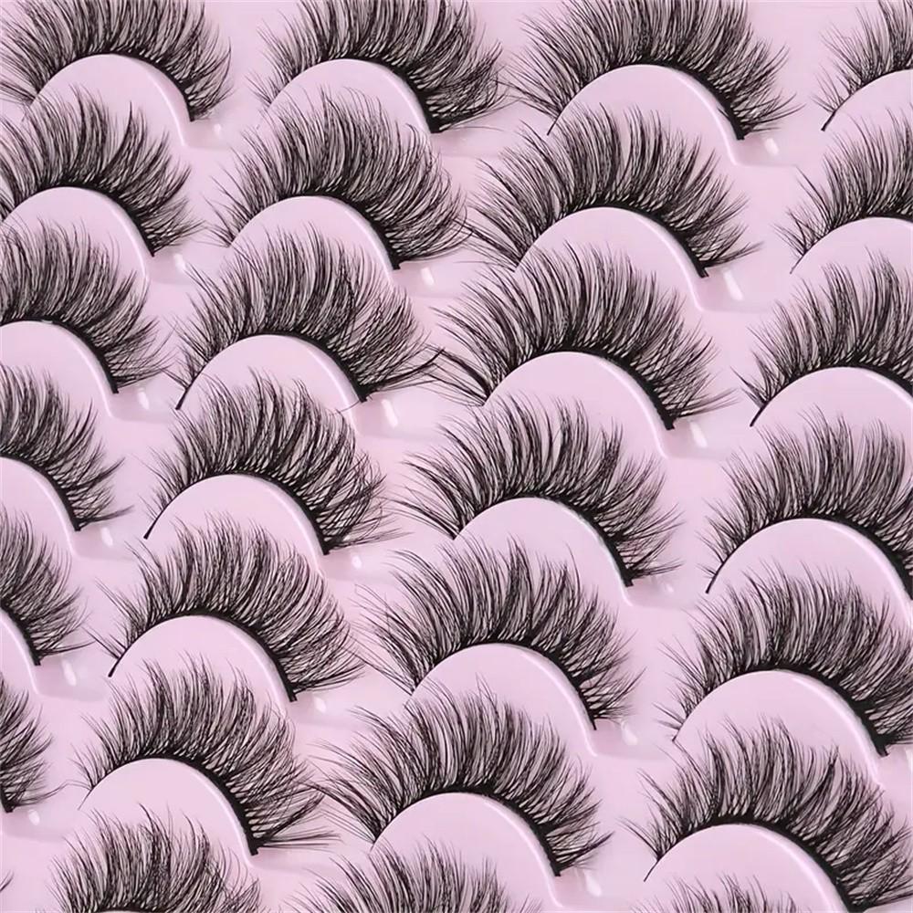 14 Pairs 3D False Eyelashes Natural Fluffy Cat Eye Style Low Sensitivity 15mm Length DIY Suitable Stage Daily Wear