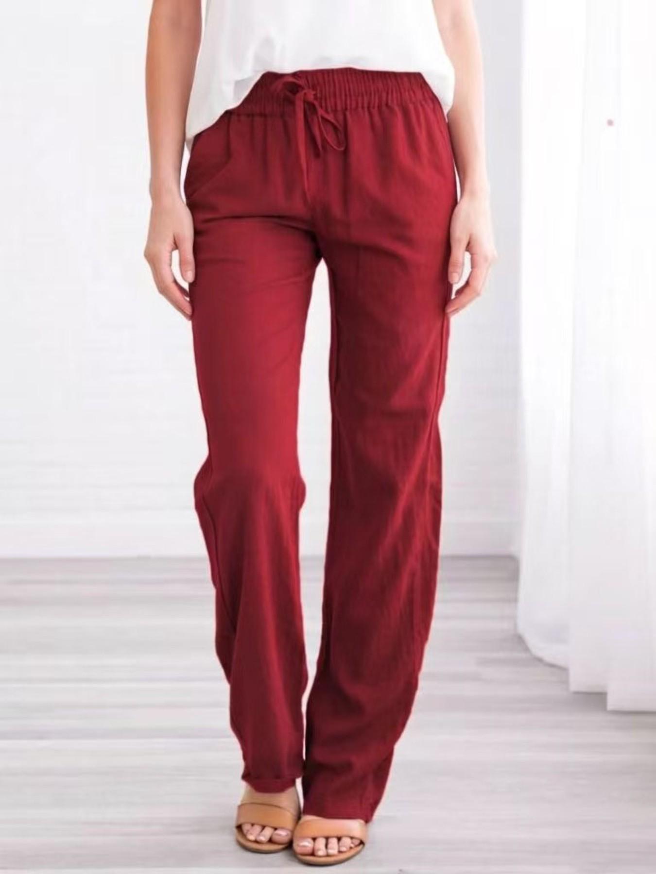 New Summer Autumn Cotton Linen Drawstring Loose Fit Casual Wide Leg Long Pants for Women, Comfortable and Stylish Bottoms