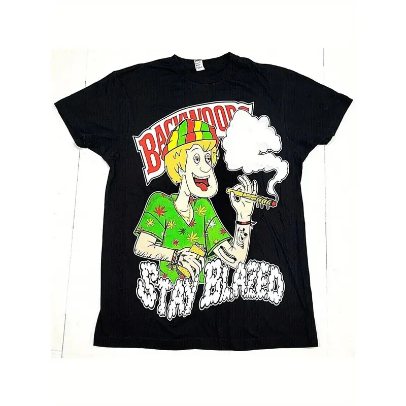 Men's "Stay Blazed" Backwoods Graphic T-Shirt - Casual Cotton Tee with Hippie Weed Print, Short Sleeves, Round Neck - Machine Washable