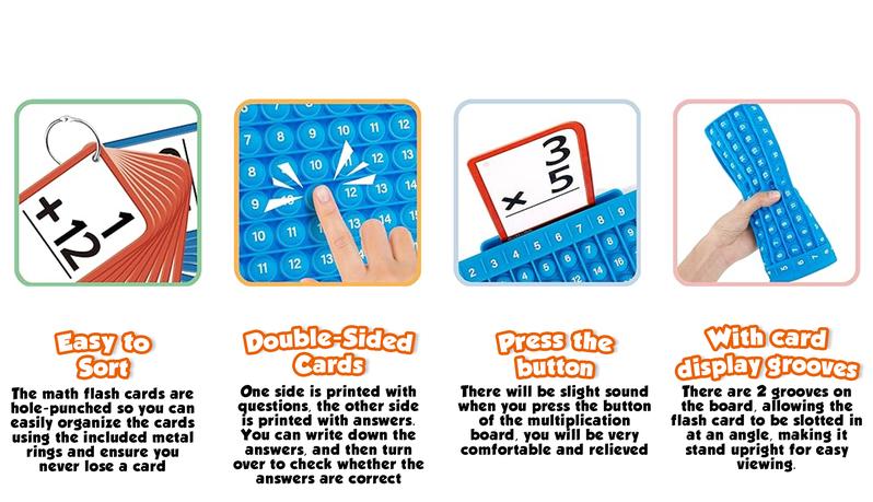 Torlam Math Flash Cards + Math Board, Math fidget toys,Multiplication Flash Card Times Table Chart, POP Fidget chart,Math Manipulatives Division, Addition, Subtraction Games Toys for Kids, 1st, 2nd, 3rd, 4th, 5th, 6th Grade